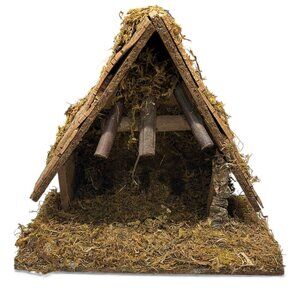 Vintage Italian Nativity Stable Creche Wood & Moss 13.5x12x7 Christmas Decor